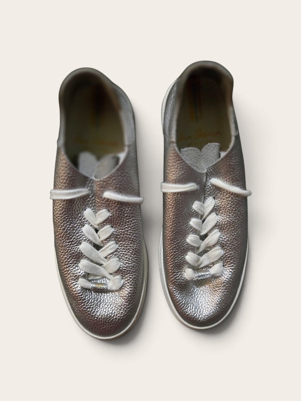 Sam Edelman Silver Metallic Leather Platform Sneakers Women's US 7.5 EU 38